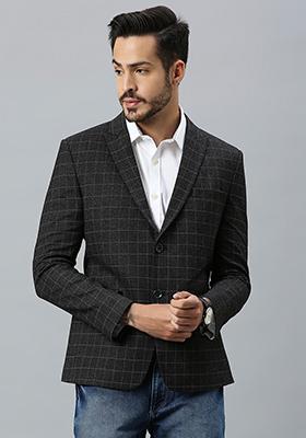 Grey Solid Polyester Blazer For Men