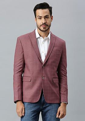 Pink Solid Polyester Blazer For Men