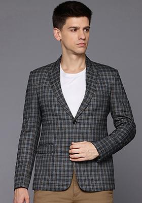 Blue Solid Viscose Blazer For Men