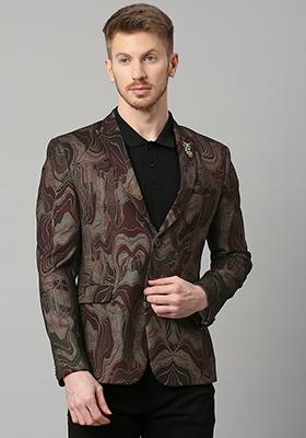 Maroon Solid Polyester Blazer For Men
