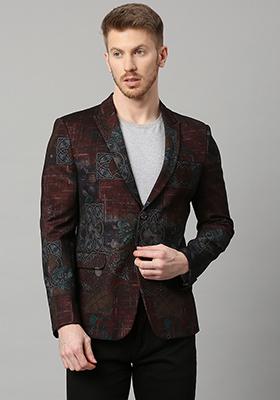 Maroon Solid Polyester Blazer For Men