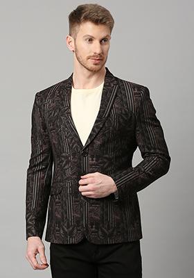 Black Solid Polyester Blazer For Men