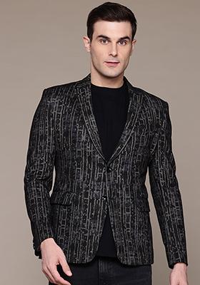 Green Solid Polyester Blazer For Men
