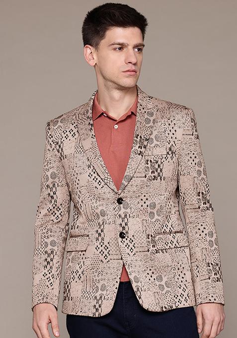 Fawn Orange Solid Polyester Blazer For Men