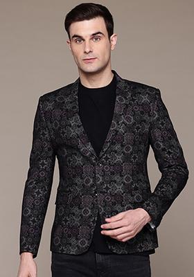 Maroon Solid Polyester Blazer For Men