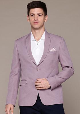 Pink Solid Viscose Blazer For Men