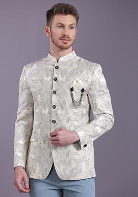 Beige Woven Jacquard Jodhpuri Set For Men