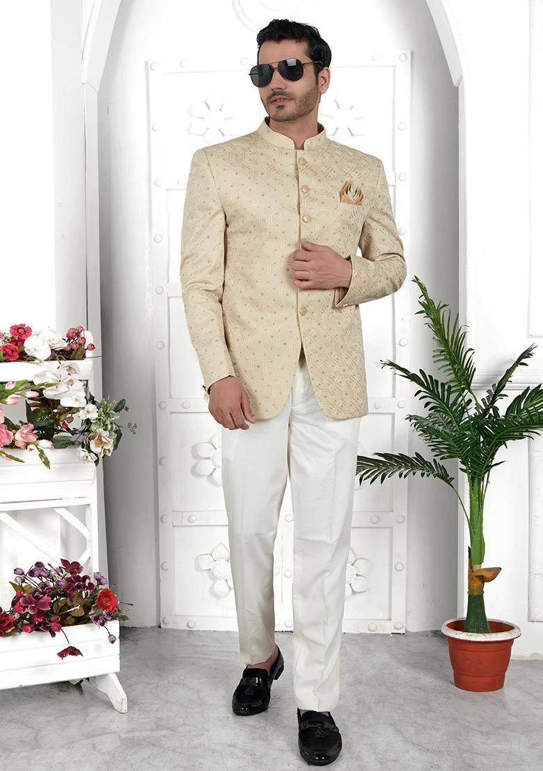 Pista Green Embroidered Silk Bandhgala For Men