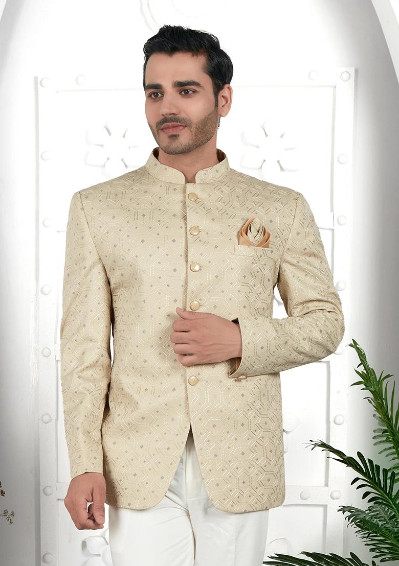 Pista Green Embroidered Silk Bandhgala For Men