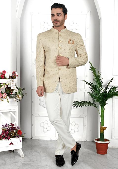 Pista Green Embroidered Silk Bandhgala For Men