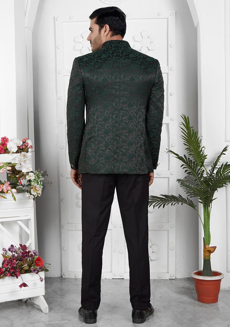 Dark Green Embroidered Silk Bandhgala For Men