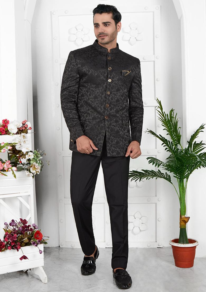 Black Embroidered Silk Bandhgala For Men