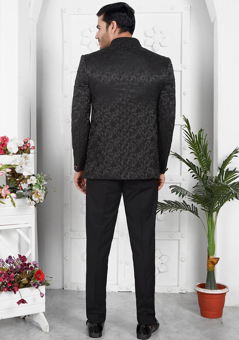 Black Embroidered Silk Bandhgala For Men