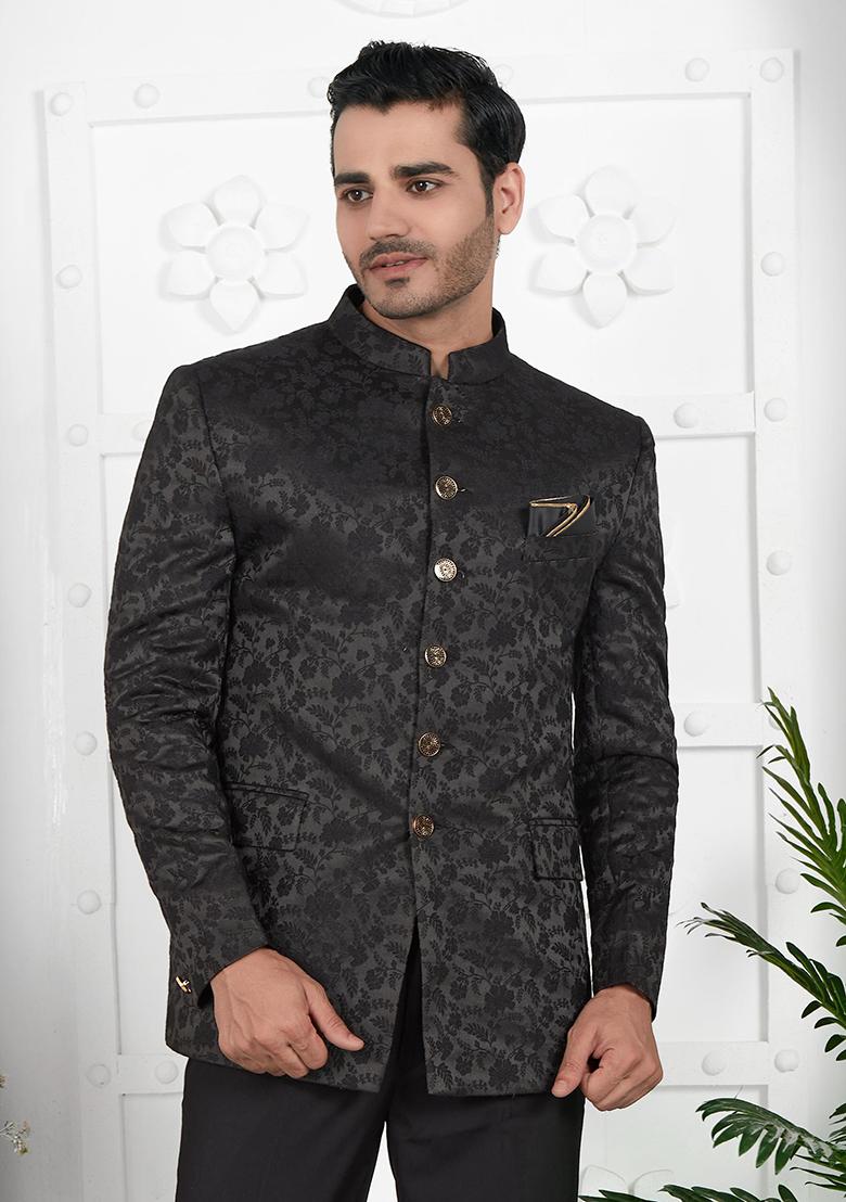 Black Embroidered Silk Bandhgala For Men