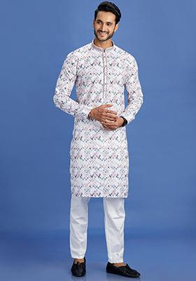 &nbsp;Multicolor&nbsp; Printed Cotton Kurta Set For Men