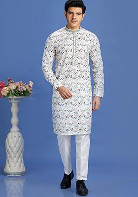 &nbsp;Multicolor&nbsp; Printed Cotton Kurta Set For Men