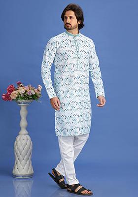&nbsp;Multicolor&nbsp; Printed Cotton Kurta Set For Men