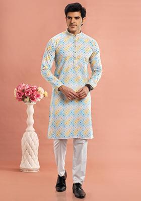 &nbsp;Multicolor&nbsp; Printed Cotton Kurta Set For Men
