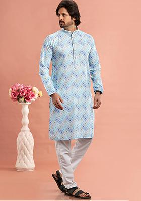 &nbsp;Multicolor&nbsp; Printed Cotton Kurta Set For Men