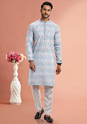&nbsp;Multicolor&nbsp; Printed Cotton Kurta Set For Men