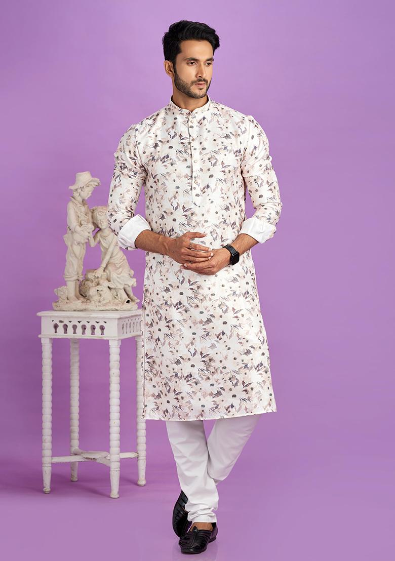 Brown Printed Cotton Kurta Set For Men