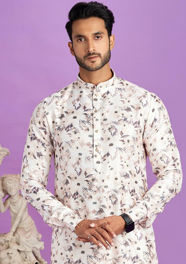 Brown Printed Cotton Kurta Set For Men