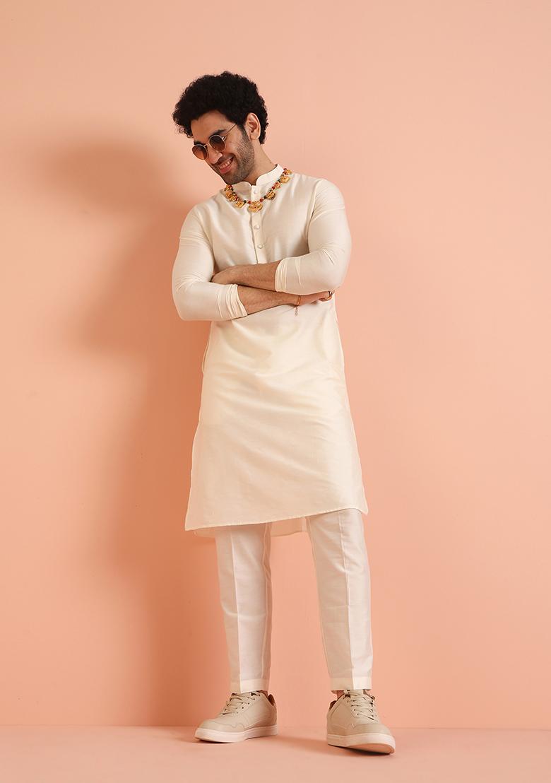 Blue Printed Cotton Nehru Jacket Set For Men