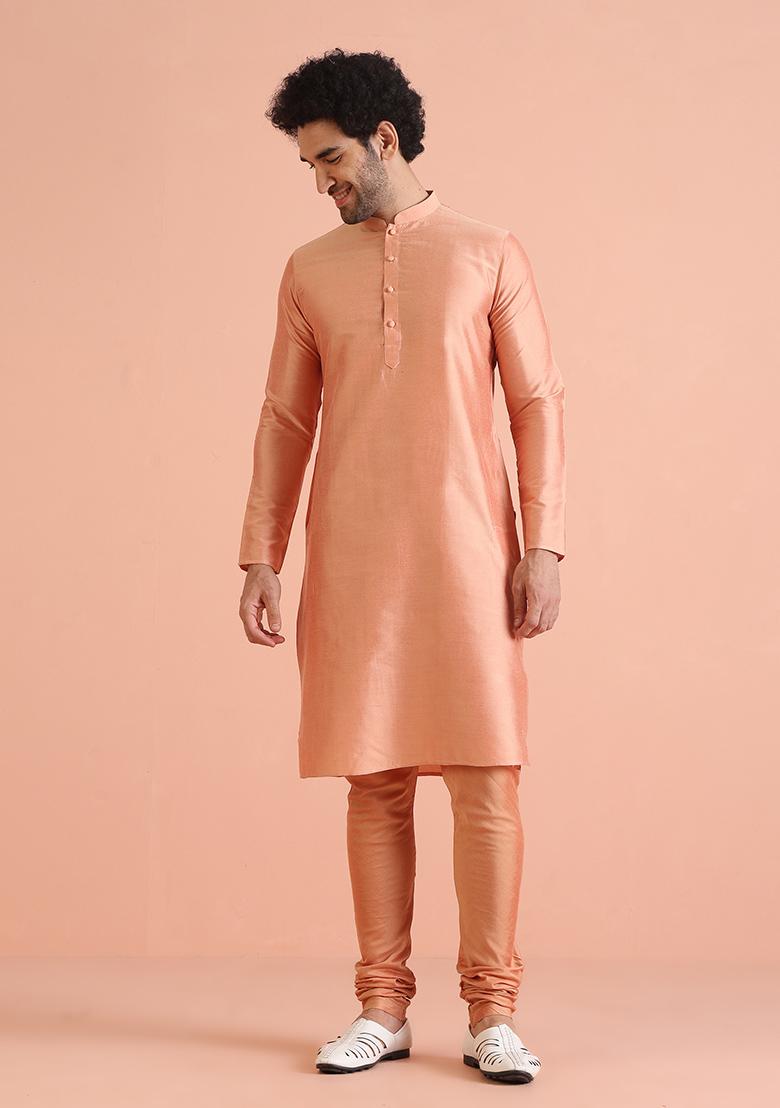 Cream Embroidered Silk Indo Western Sherwani Set For Men