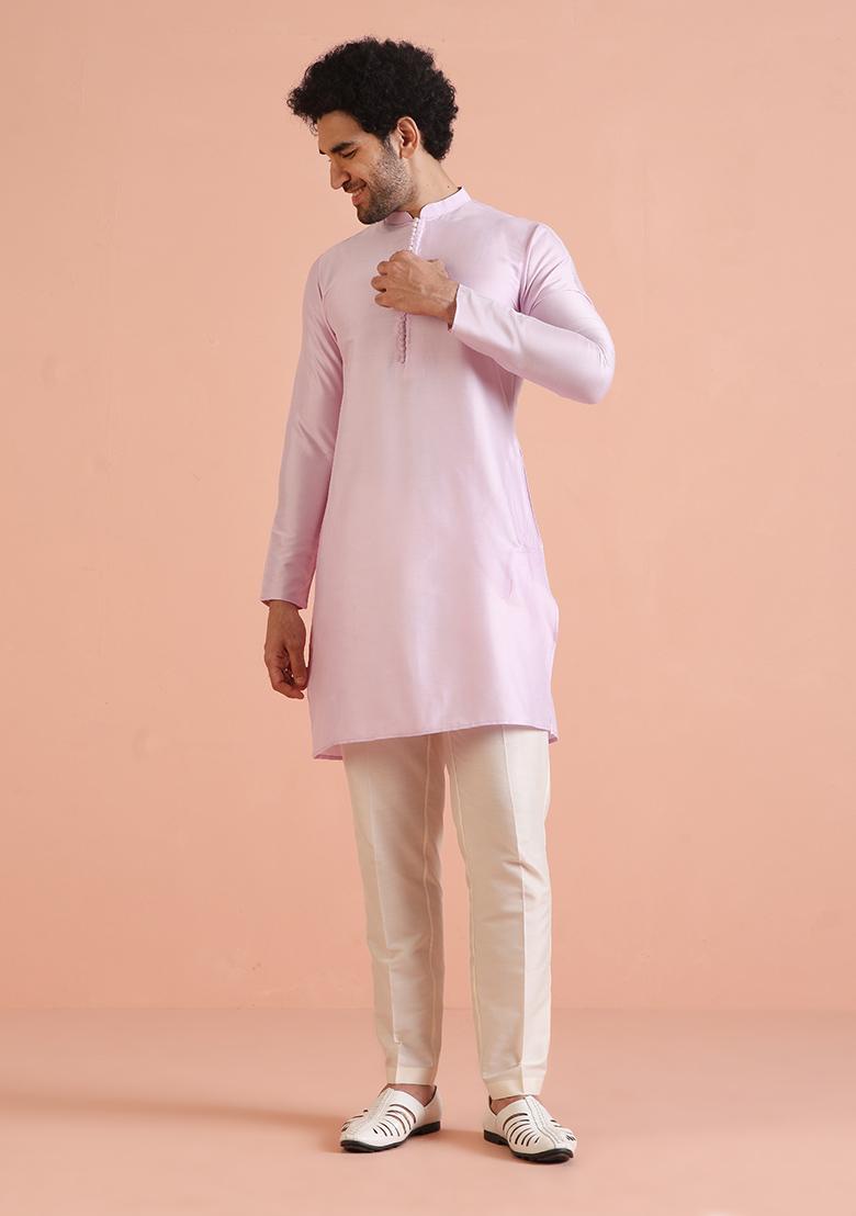Lavender Embroidered Silk Nehru Jacket Set For Men