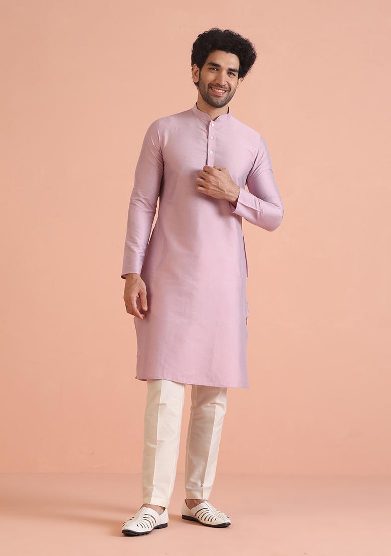 Onion Pink Solid Solid Kurta Set For Men