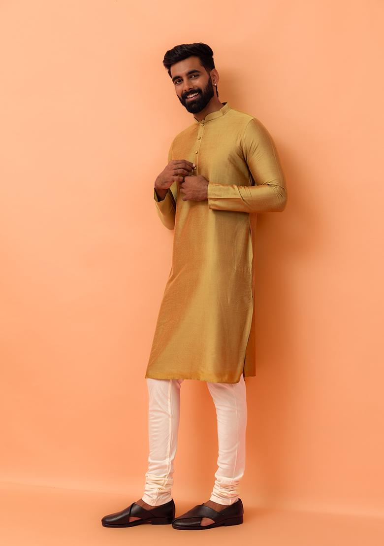 Green Solid Cotton Kurta Set For Men