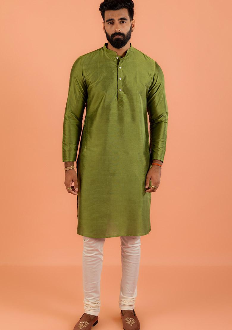 Green Embroidered Silk Nehru Jacket Set For Men