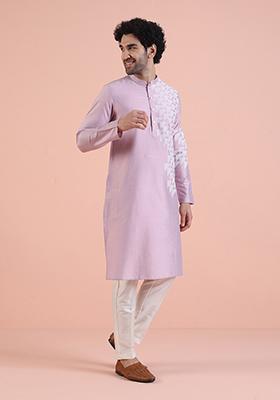 Onion Pink Printed Cotton Kurta For Men