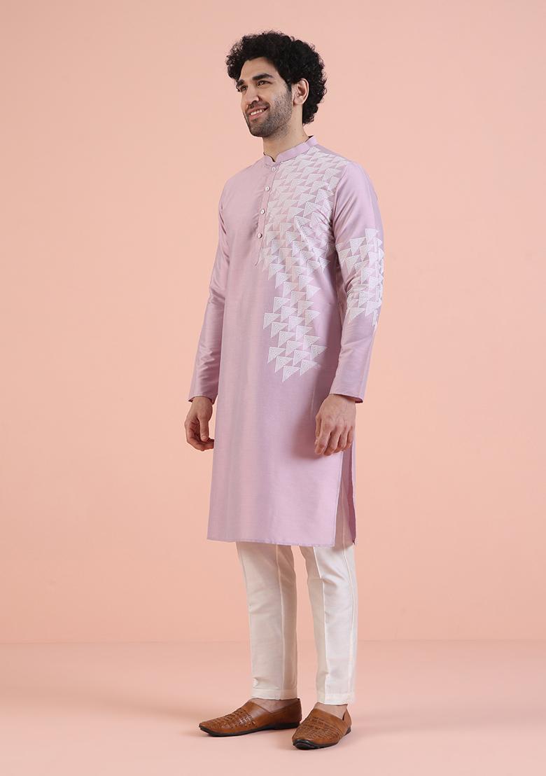 Onion Pink Printed Cotton Kurta For Men