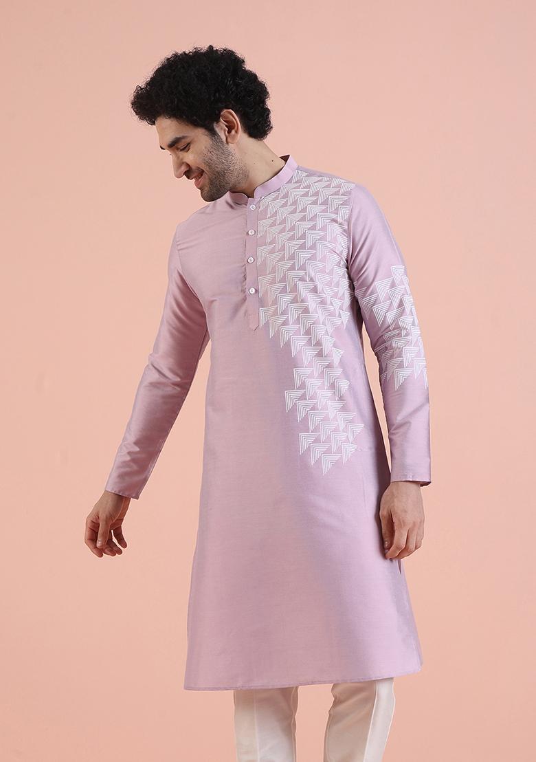 Onion Pink Printed Cotton Kurta For Men