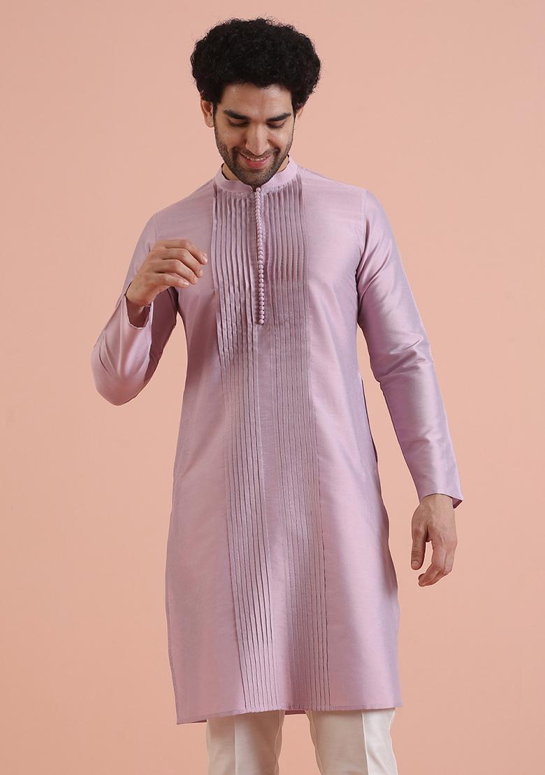 Onion Pink Pleated Cotton Kurta For Men
