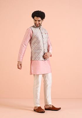 Multi Colour Embroidered Silk Nehru Jacket For Men