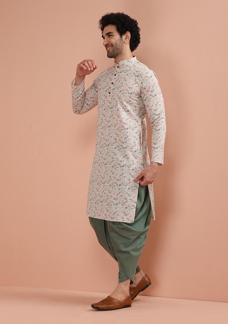 Multi Colour Printed Cotton Kurta Set For Men