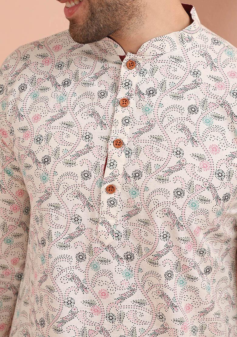 Multi Colour Printed Cotton Kurta Set For Men