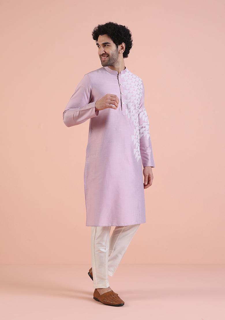 Onion Pink Printed Cotton Kurta Set For Men