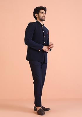 Black Solid Cotton Bandhgala Jacket For Men