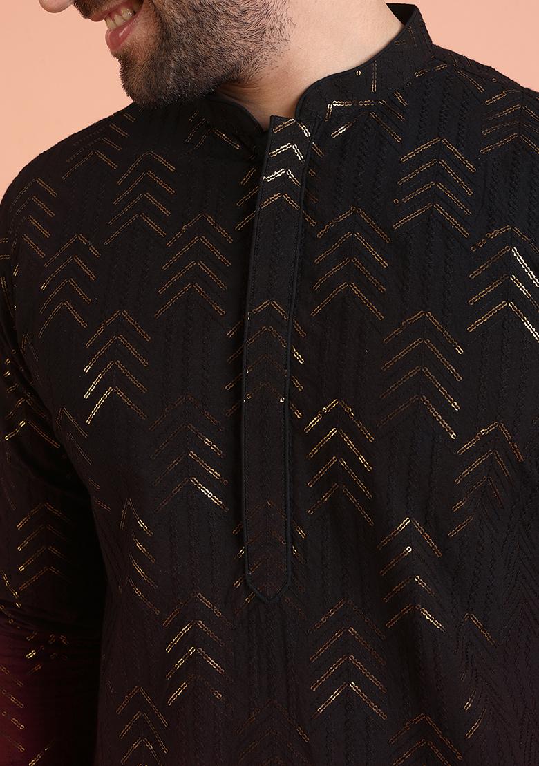 Maroon Embellished Cotton Kurta Set For Men