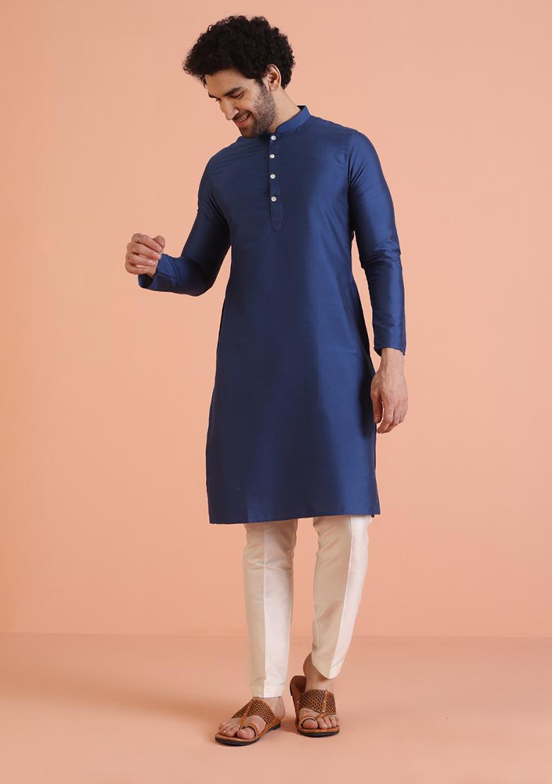 Blue Embellished Cotton Nehru Jacket Set For Men