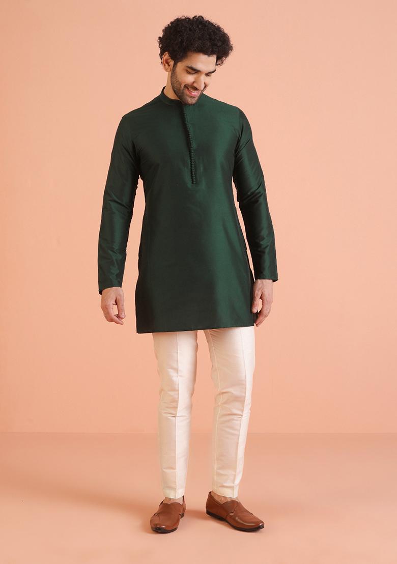 Green Embellished Cotton Nehru Jacket Set For Men