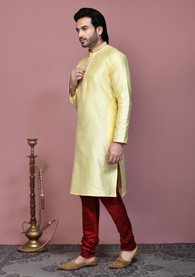 Blue Woven Silk Kurta Set For Men