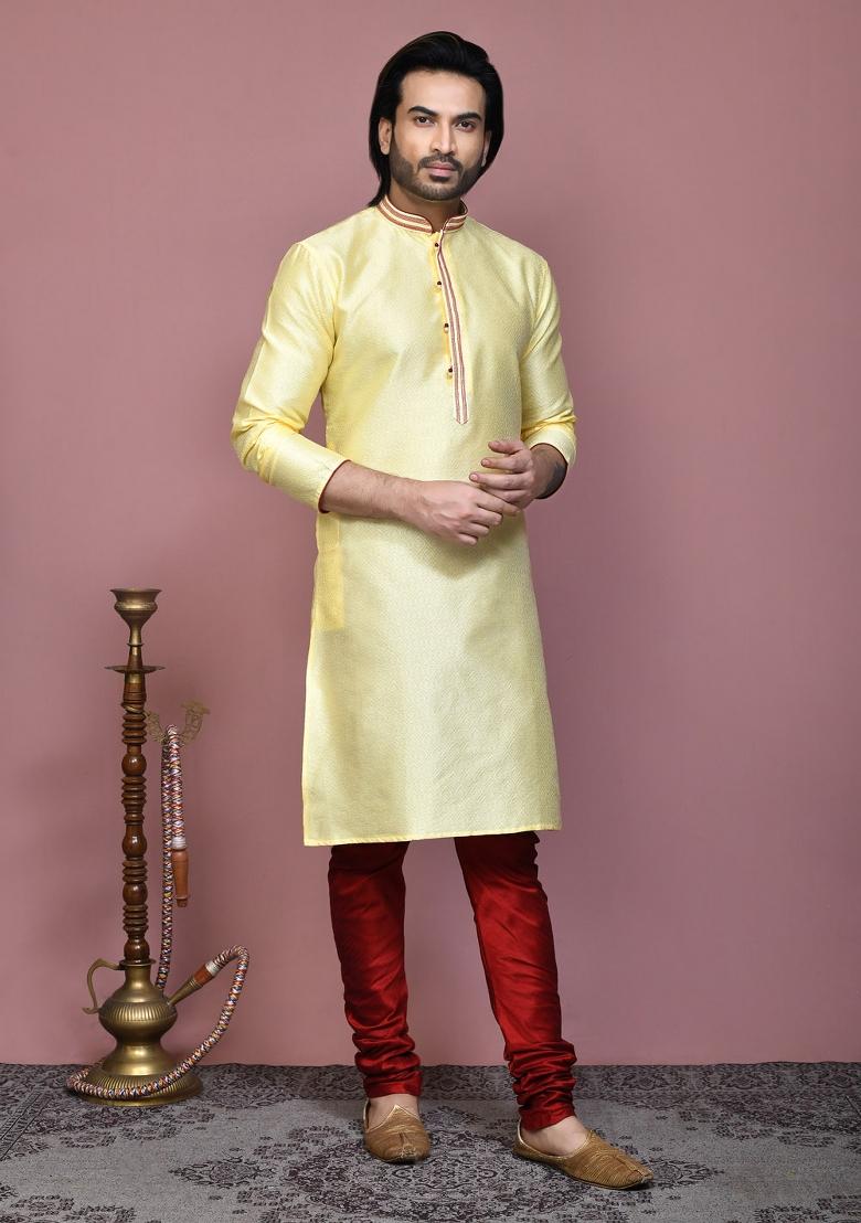Blue Woven Silk Kurta Set For Men