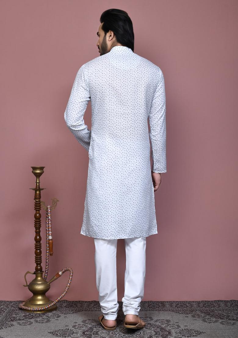Grey Printed Cotton Kurta Set For Men