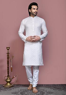 Brown Printed Cotton Kurta Set For Men