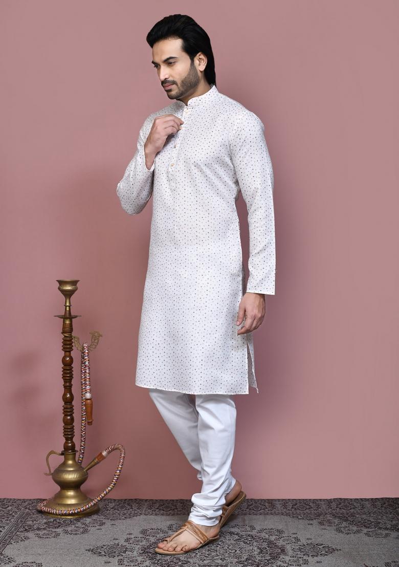 Brown Printed Cotton Kurta Set For Men