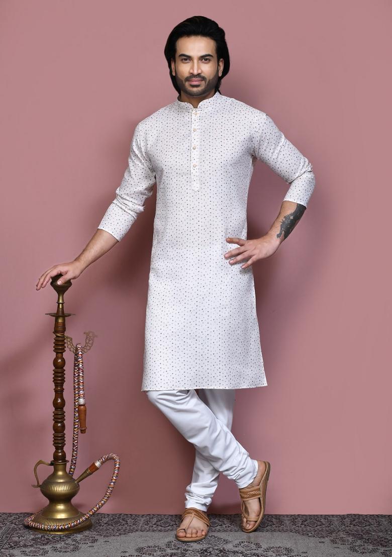 Brown Printed Cotton Kurta Set For Men